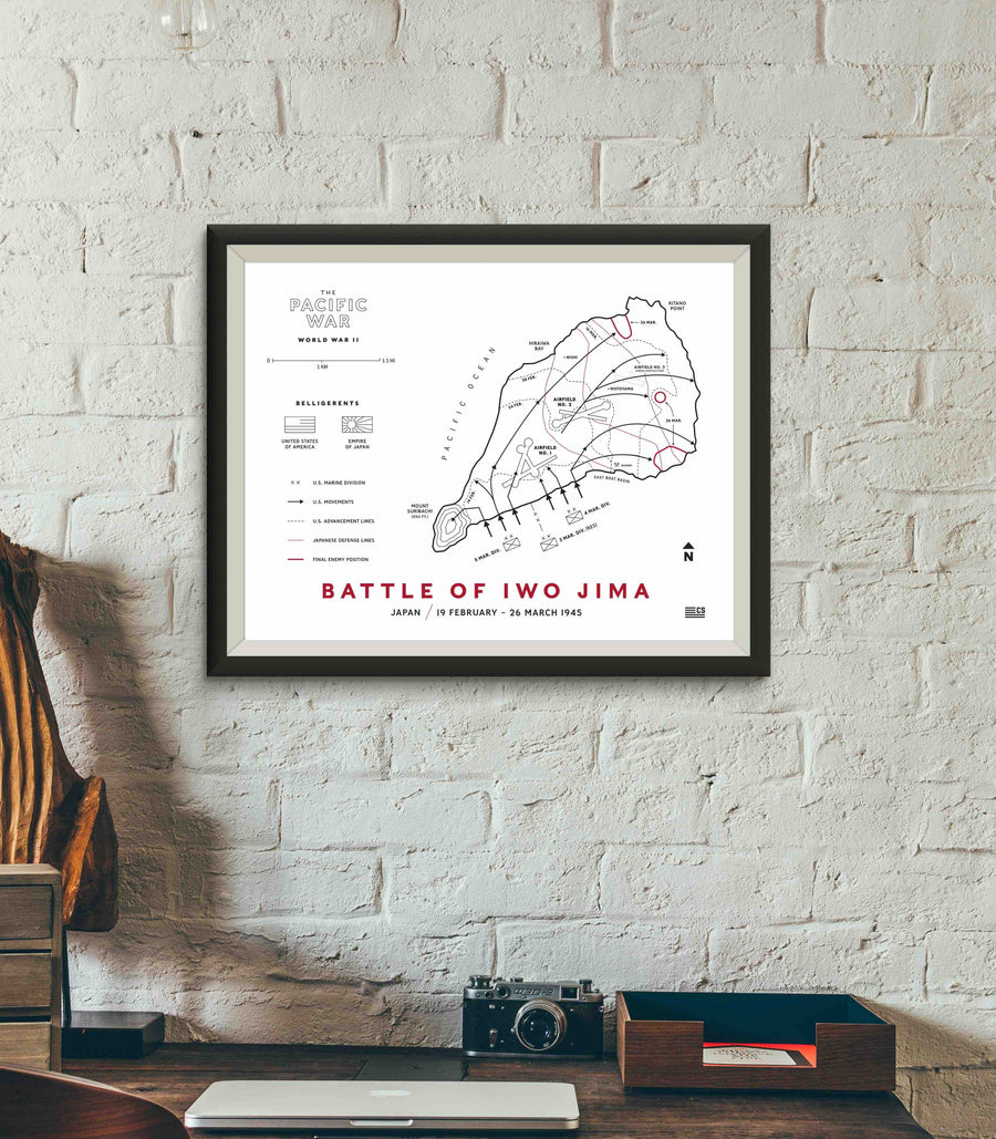 Battle of Iwo Jima Map Framed