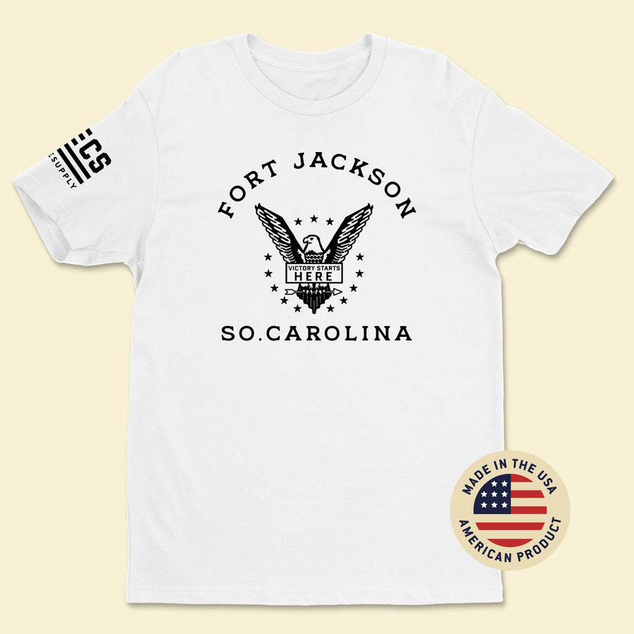 Fort Jackson — Victory Starts Here White T-Shirt Front