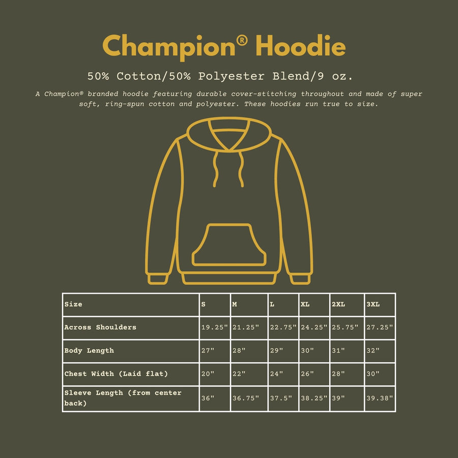 Airborne All the Way Hoodie (Champion) Size Chart