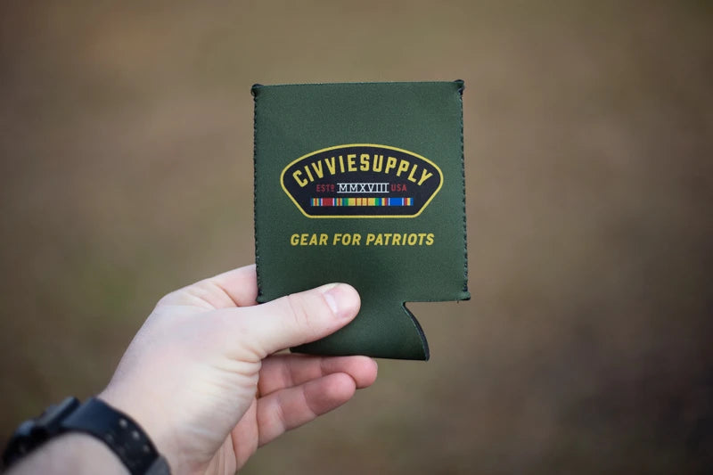 CIVVIESUPPLY Flags Forward Koozie Front