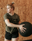 Flags Forward Military Green T-Shirt Female Athlete Lifestyle Photo