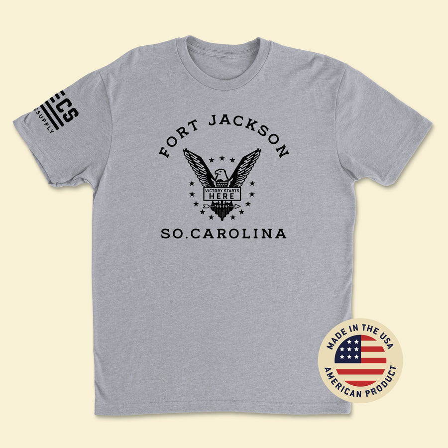 Fort Jackson — Victory Starts Here Gray T-Shirt Front