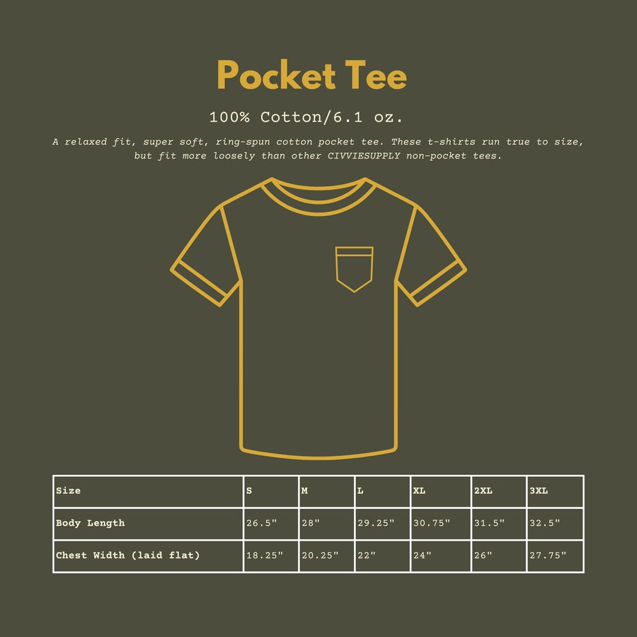 Palmetto Military Academy Pocket T-Shirt Size Chart